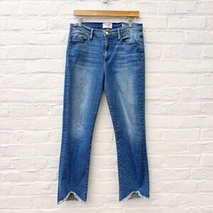 FRAME Denim || Le High Straight Denim Jeans Raw Hem White Chapel Wash Blue 31‎